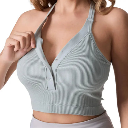 Women’s Seamless Ribbed Henley Crop