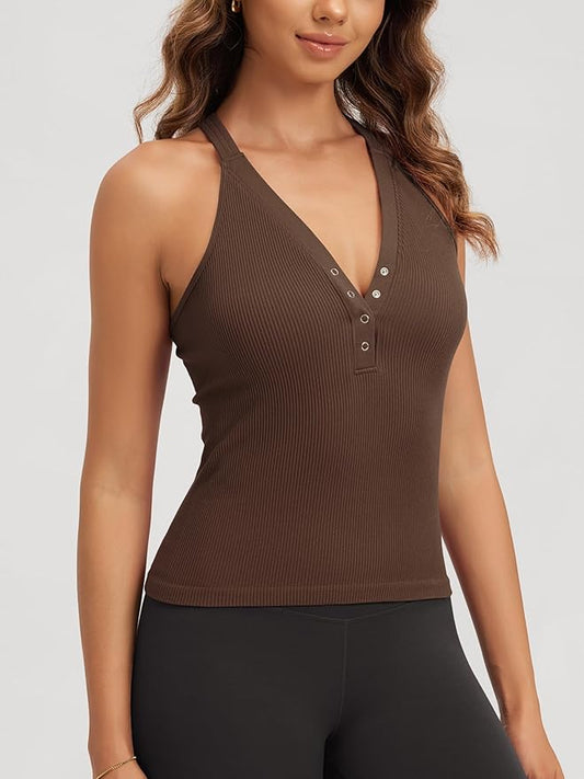 Women’s Seamless Ribbed Henley Crop